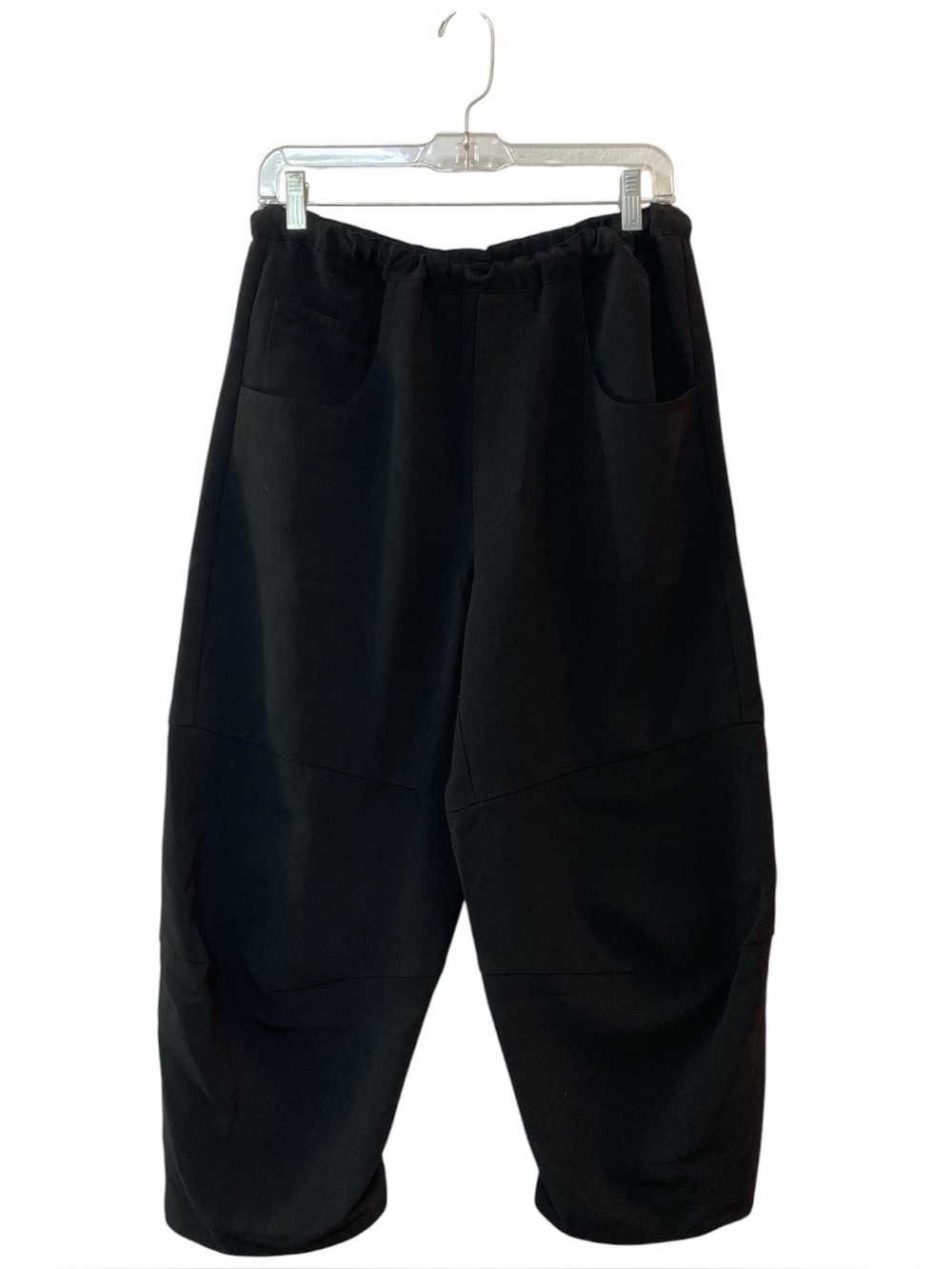 Roucha Pace Black Pants Size S (A) Crepe Fabric Cropped Loose Fit Elastic Waist